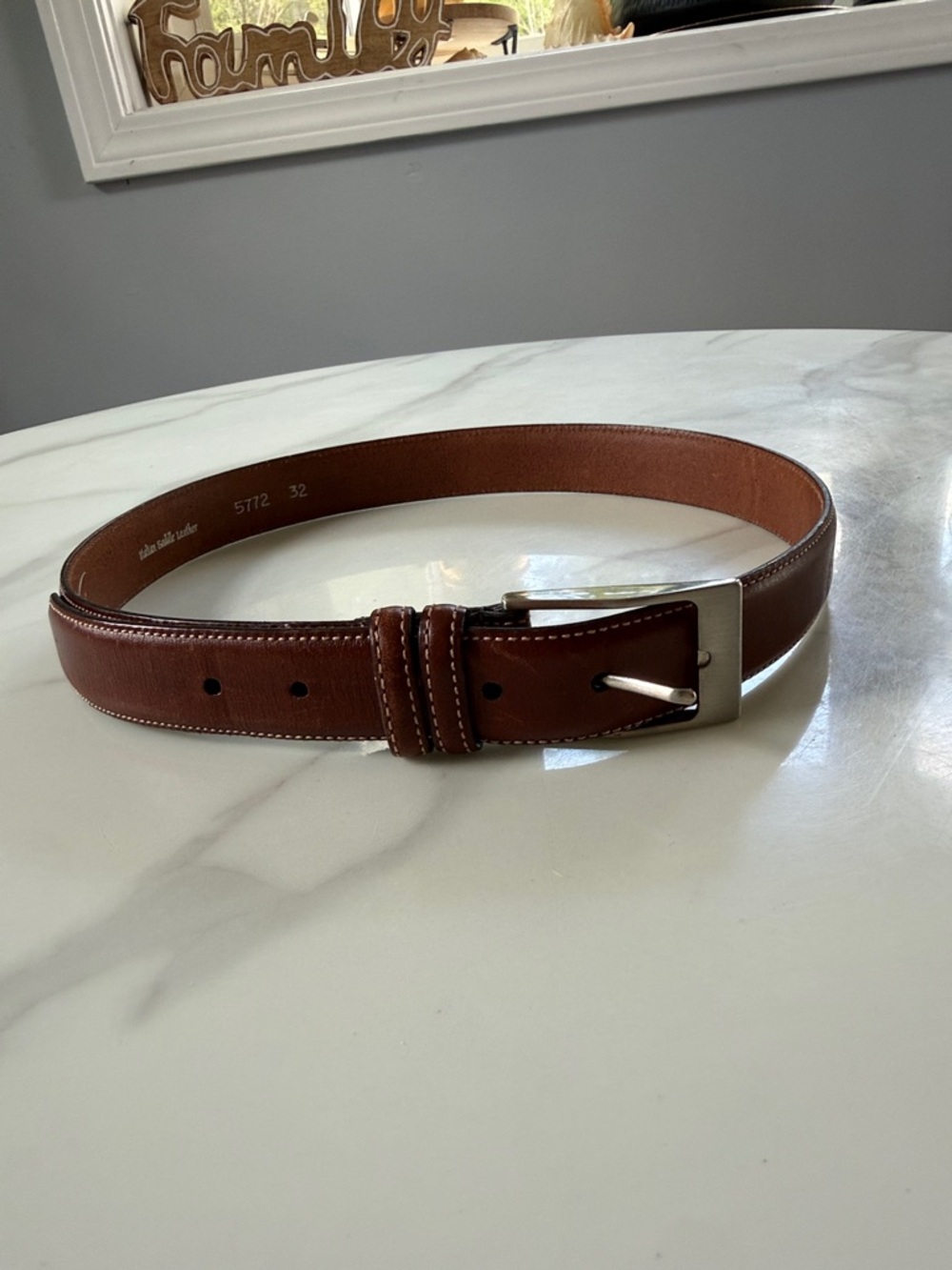 Men's Brown Leather Belt with Silver Buckle